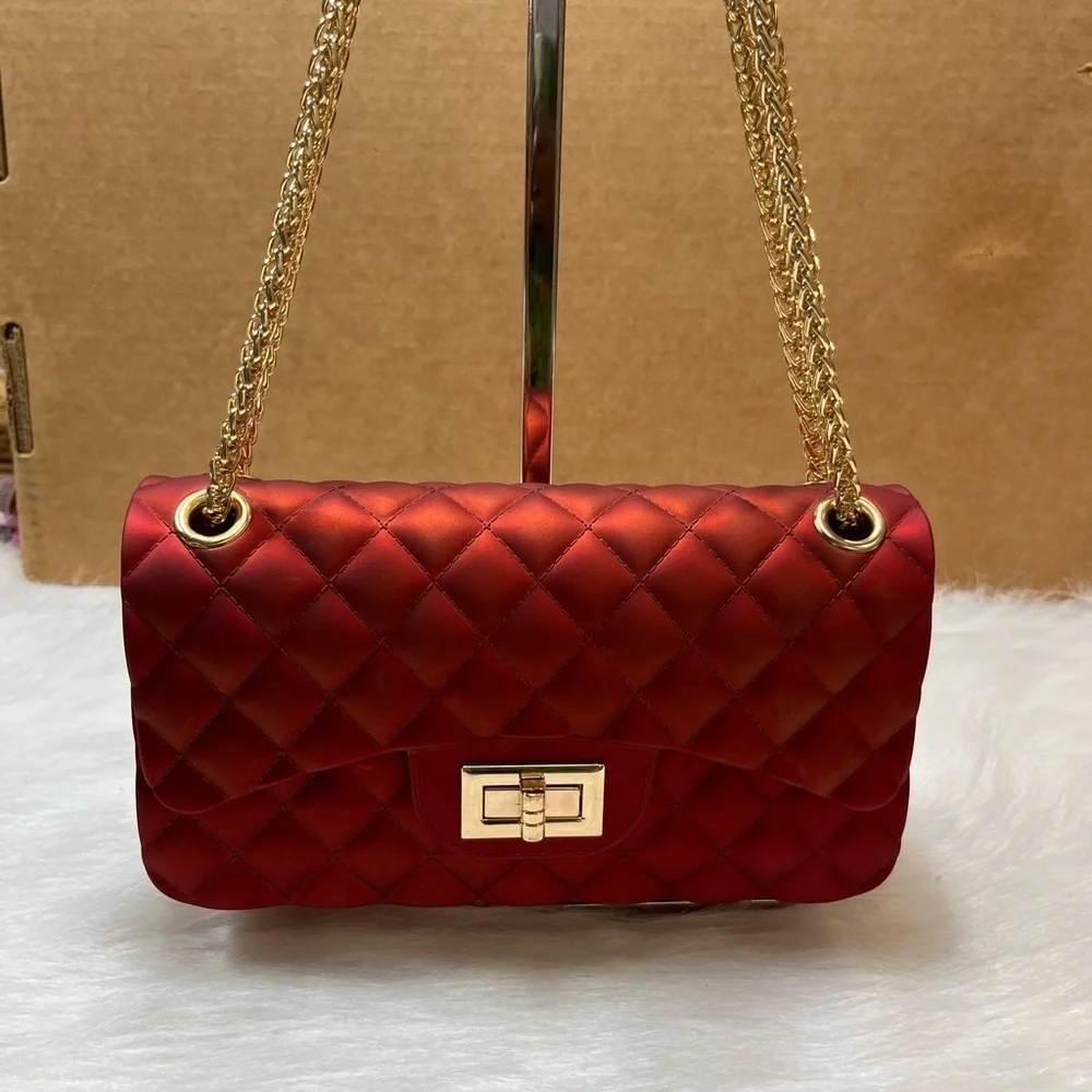 Jelly Box Fashion Crossbody Bag With Twist Lock Closure-Bold Red